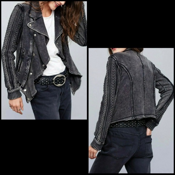 Free People Jackets & Blazers - Free People Ruffle Moto Waterfall Sweater Jacket